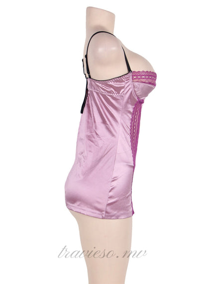 Satin Lace Stitching Babydoll