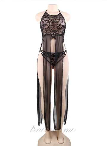 Elegant Black Hollow Out Lace Sexy Gown