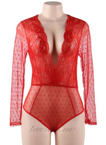 Lace Long Sleeve Sexy Teddy