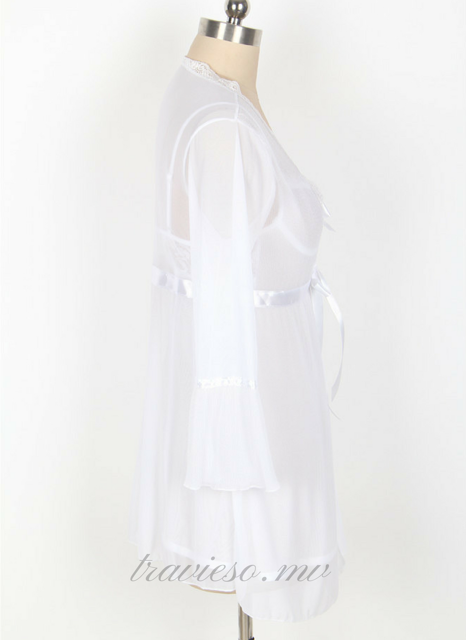 Mesh Bell Sleeve Robe And Babydoll Set - travieso.mv