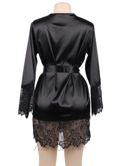 Black Satin Lace Kimono