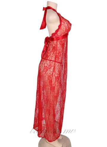 Red Backless Halter Dress