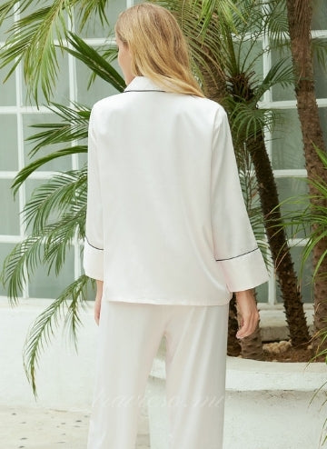 Light Pink Satin Pajamas with Ankle-Length Pants