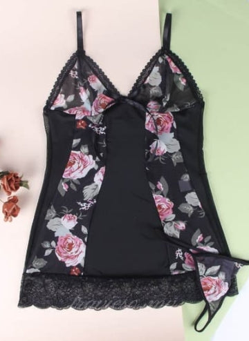 Floral Print Lace-up Babydoll