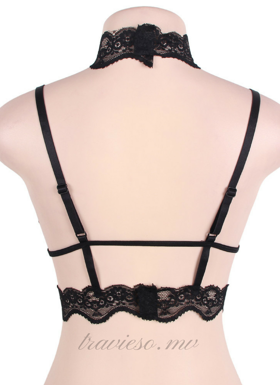 Seductive Strappy Choker Lace Bra Lingerie - travieso.mv