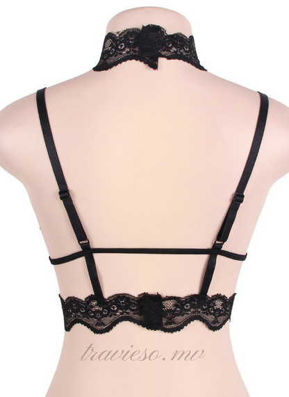 Seductive Strappy Choker Lace Bra Lingerie - travieso.mv