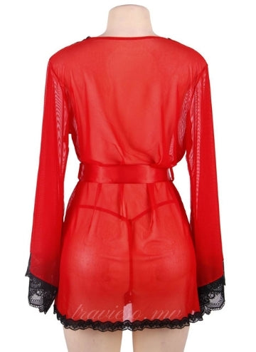 Red Lace Splicing Robe