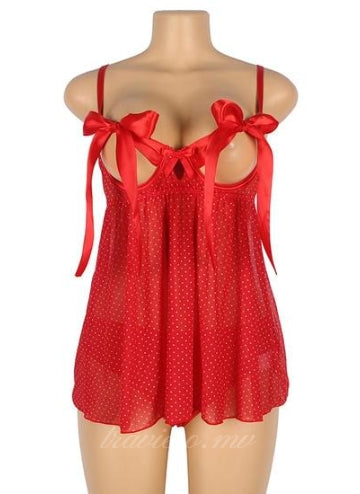 Red Sexy Bow-Knot Hollow Out Bra Babydoll