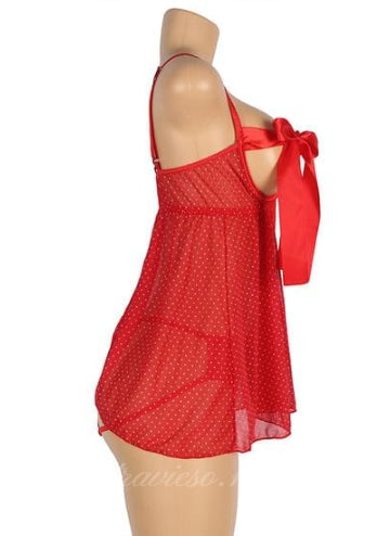 Red Sexy Bow-Knot Hollow Out Bra Babydoll