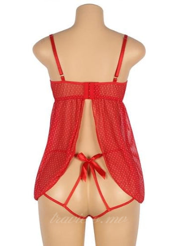 Red Sexy Bow-Knot Hollow Out Bra Babydoll
