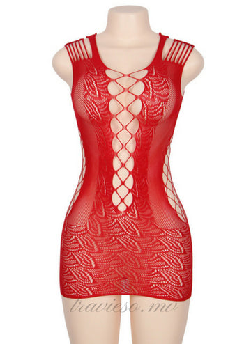 Crotchet Mesh Hollow-out Mini Chemise Dress