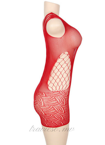 Crotchet Mesh Hollow-out Mini Chemise Dress