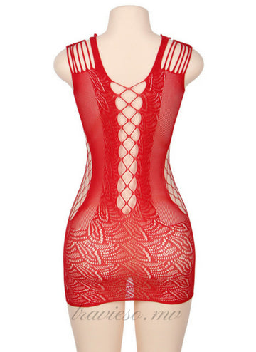 Crotchet Mesh Hollow-out Mini Chemise Dress