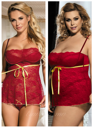 Erotic Dark Red Floral Lace Lingerie Set