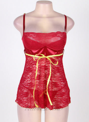 Erotic Dark Red Floral Lace Lingerie Set