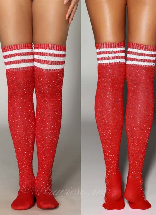 Hot Drilling Three Stripe Students Stockings