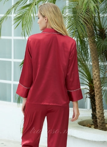Satin Pajamas with Ankle-Length Pants