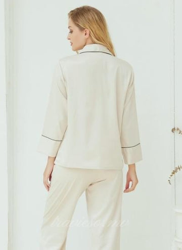 Champagne Satin Pajamas with Ankle-Length Pants