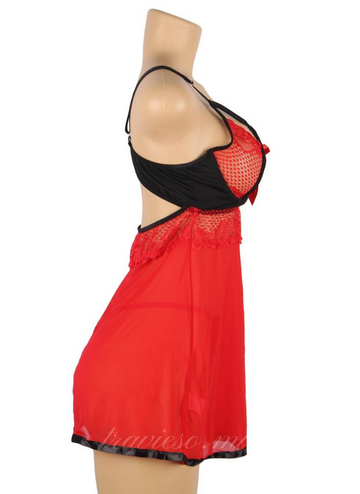 Red Short Lace Sleepwear with Underwire
