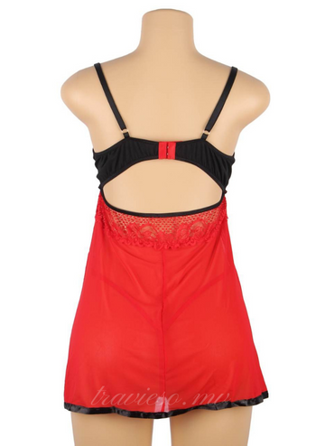 Red Short Lace Sleepwear with Underwire