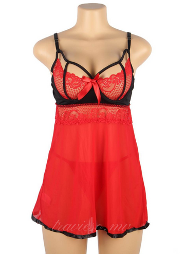 Red Short Lace Sleepwear with Underwire