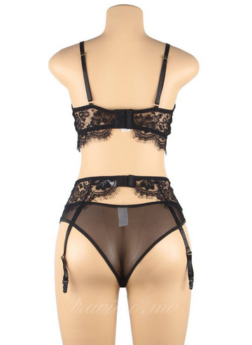 Embroidery Underwire Garter Lingerie Set