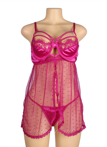 Purple Open Front Dot Patterns Babydoll