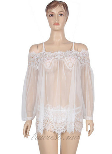 White Sheer Floral Lace Tunic