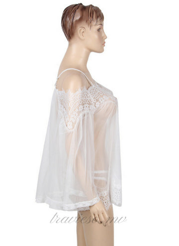 White Sheer Floral Lace Tunic