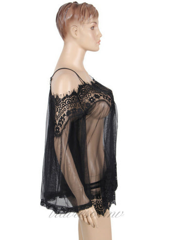 Black Sheer Floral Lace Tunic