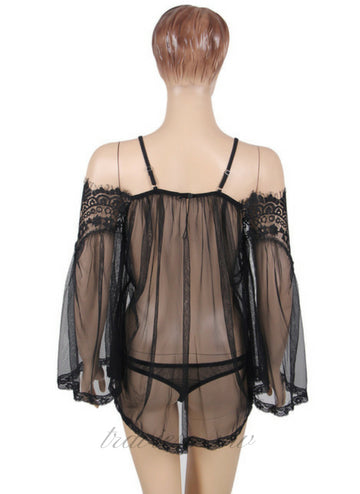 Black Sheer Floral Lace Tunic