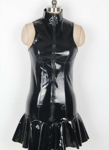 Sleeveless Solid Color Faux Leather Dress
