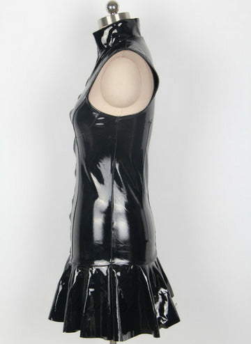 Sleeveless Solid Color Faux Leather Dress