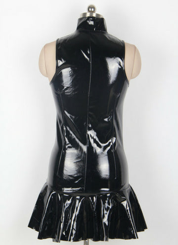 Sleeveless Solid Color Faux Leather Dress