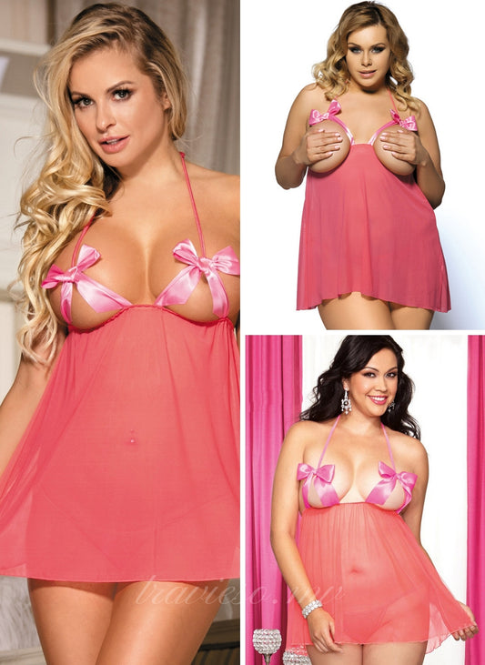 Open Cup Satin Bows Babydoll